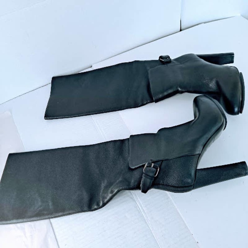 Balenciaga Womens 6 Boots Pebbled Leather Black Tall Knee Buckle Strap - Picture 14 of 16